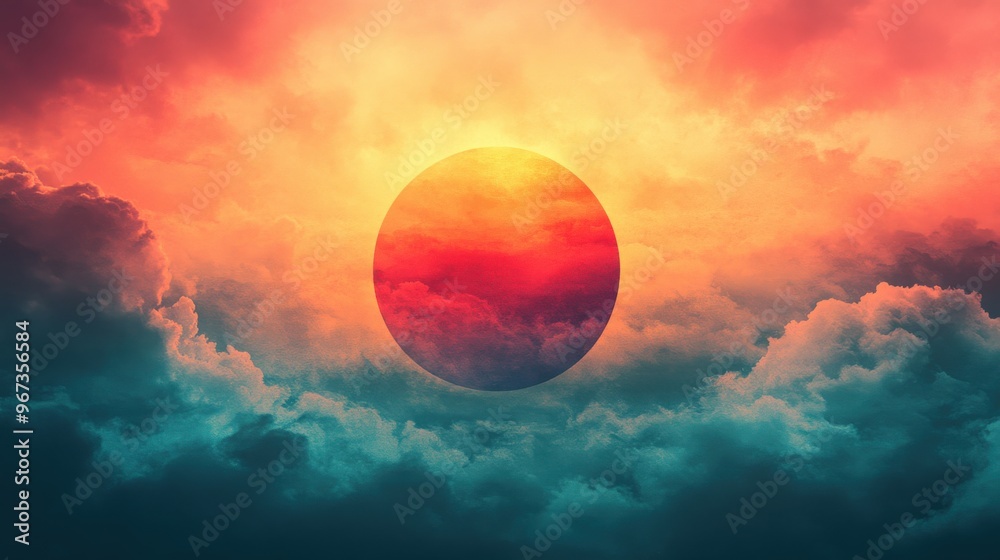 abstract round bright cosmic sky background with landscape. round mystical cosmic image with bright colored background and circle shape. copy space abstract round bright cosmic sky background with landscape. round mystical cosmic image with bright colored background and circle shape. copy space