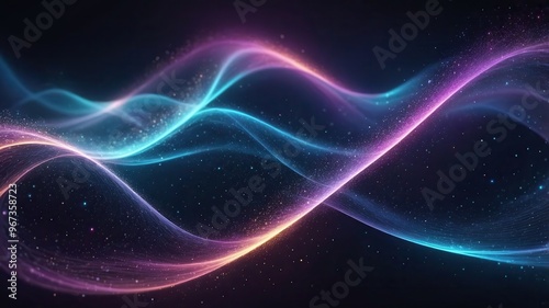 Digital particles of wave, light and energy, multi colored abstract. Ideal for desktop background or wallpaper.