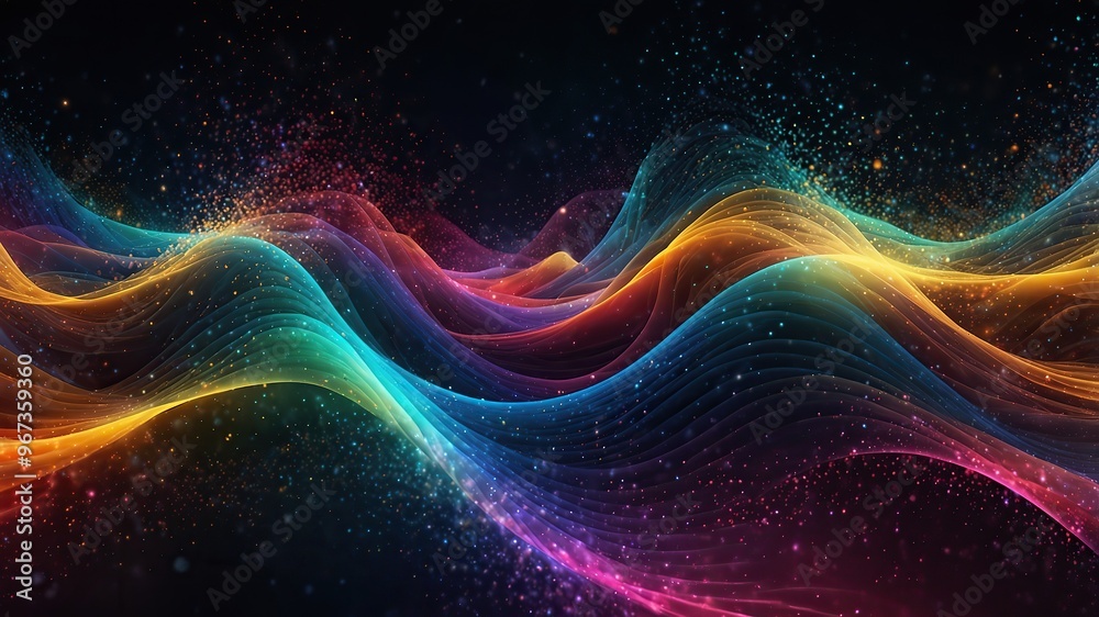 Digital particles of wave, light and energy, multi colored abstract. Ideal for desktop background or wallpaper. Digital particles of wave, light and energy, multi colored abstract. Ideal for desktop background or wallpaper.