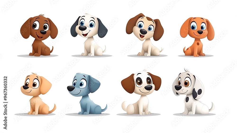 A delightful collection of adorable cartoon dogs in various poses and colors. Perfect for dog lovers, illustrations, and design projects. A delightful collection of adorable cartoon dogs in various poses and colors. Perfect for dog lovers, illustrations, and design projects.