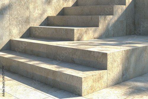 Concrete outdoor stairs leading upwards, architectural design concept