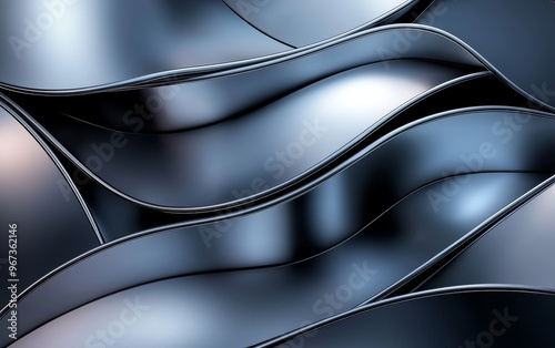 Undulating metallic surface with reflective highlights and smooth curves, symbolizing innovation, modern architecture, and industrial aesthetics