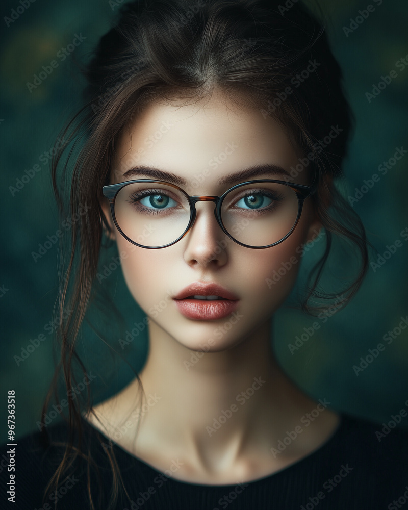 Fototapeta premium Portret pięknej młodej kobiety w okularach z dużymi oprawkami