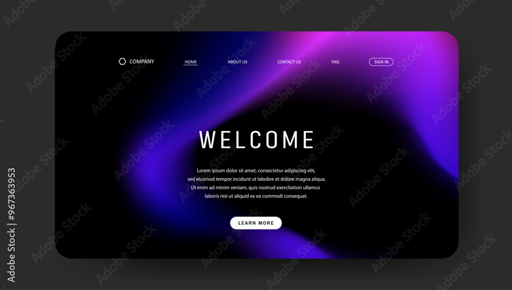 Abstract wave futuristic design of landing page. retro gradient mesh website design