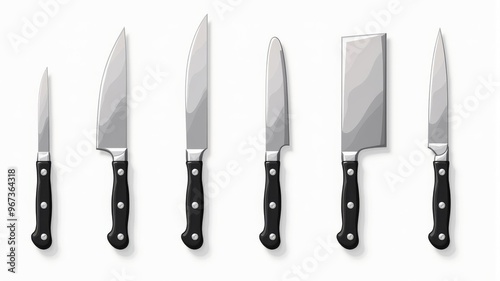 Professional Kitchen Knife Set Illustration with Black Handles - Culinary Tools for Chefs