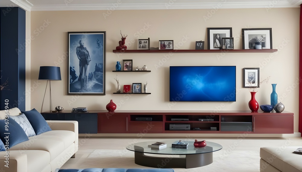 Photo modern style interior room 3d illustration Interior frame living room with colorful white sofa,led with blank frame Photo modern style interior room 3d illustration Interior frame living room with colorful white sofa,led with blank frame