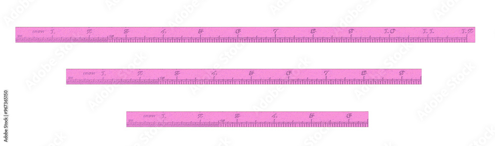Pink ruler with an inch measure. On isolated transparent background ...