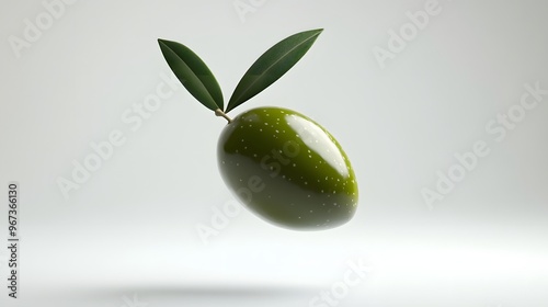 Wallpaper Mural 54. **A 3D render of a ripe olive falling, its dark green skin and glossy texture set against a pristine white background Torontodigital.ca
