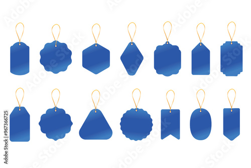 Set Of Blank Dark Blue Discount Sale Tags, Labels, Stickers. Sale Tags For Discount Sale Promotion Vector Illustration