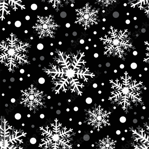 Snowflakes. Pattern with black background