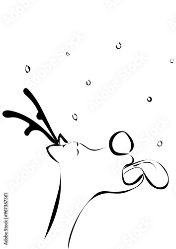 Rentier Rudolph leckt den Schnee auf.