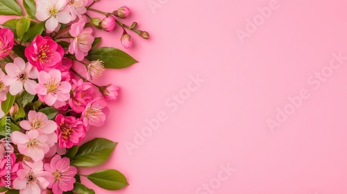 Pink Spring Flowers on a Pink Background