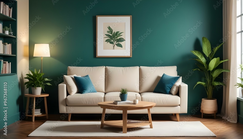 Photo modern style interior room 3d illustration Interior frame living room with colorful white sofa,led with blank frame Photo modern style interior room 3d illustration Interior frame living room with colorful white sofa,led with blank frame