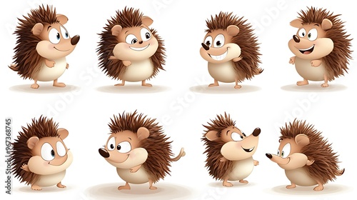 Wallpaper Mural An adorable collection of cartoon hedgehogs in different spiky poses, showcasing their playful side. Perfect for forest-themed designs.  Torontodigital.ca