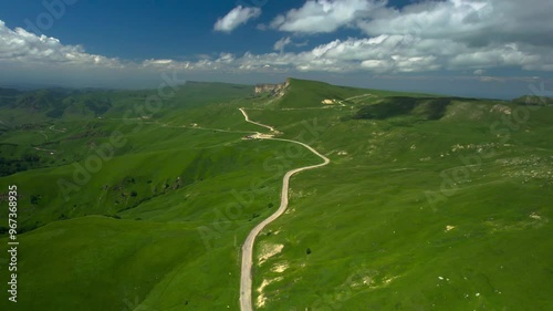 Beautiful aerial view of a mountain pass through a picturesque valley. Landscape and nature of the North Caucasus photo