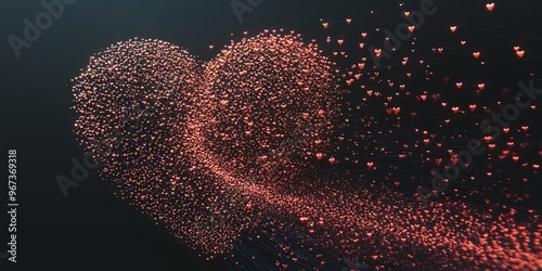 A trippy visual of a giant heart made of interwoven, glowing threads, with smaller hearts orbiting around it, symbolizing love in all its forms
