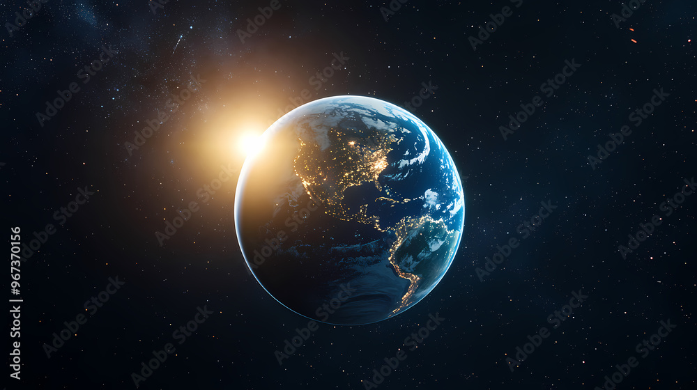 Sunrise glow over Earth in space Sunrise glow over Earth in space