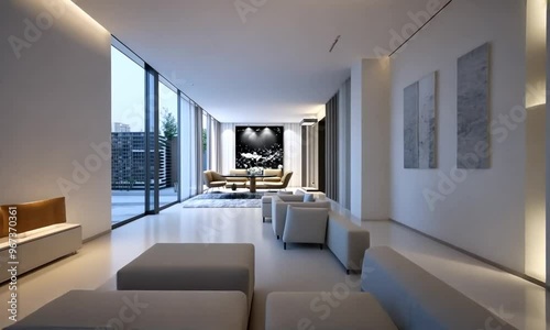 Modern Living Room with City View