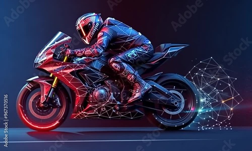 Motorcycle Rider in a Futuristic Setting