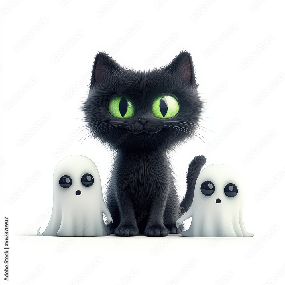 Fototapeta premium Black Cat with Two Ghosts