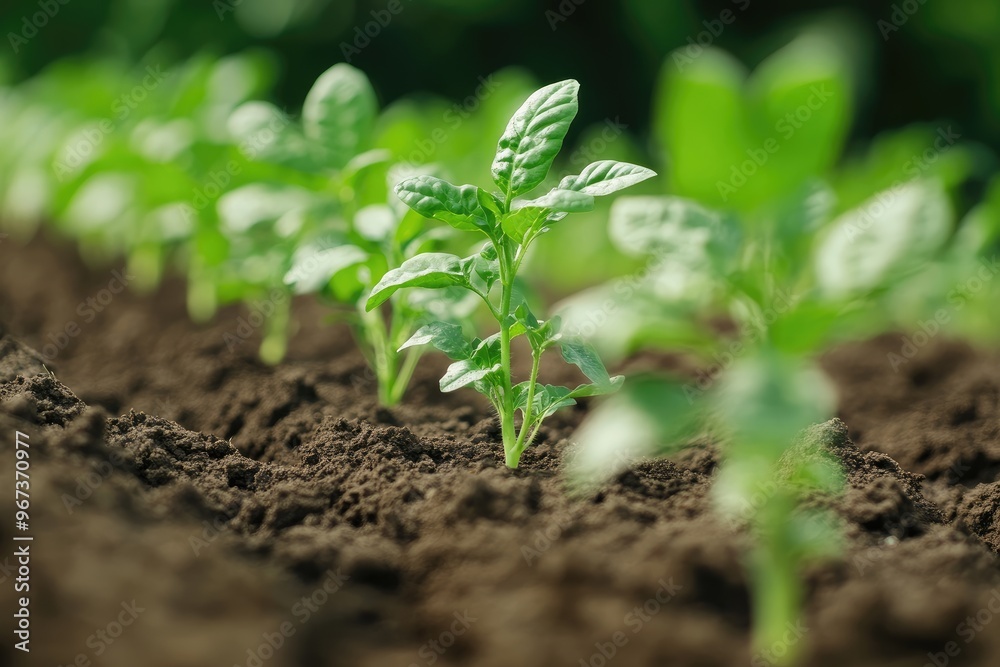 Green sprouts growing in soil. Perfect for illustrating a concept of growth, development, or nature. Green sprouts growing in soil. Perfect for illustrating a concept of growth, development, or nature.