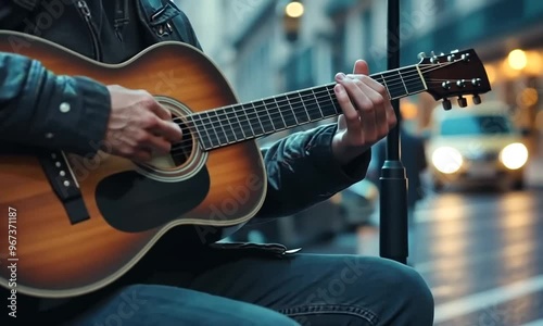 Street Musician Playing Acoustic Guitar