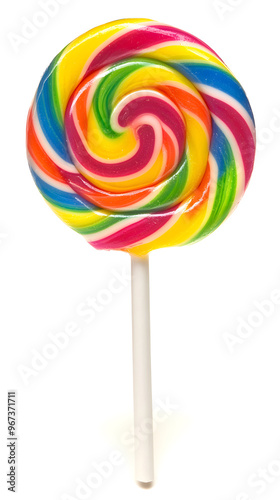 Wallpaper Mural Lollipop with spiral rainbow colors, twisted sucker candy on stick isolated on white background Torontodigital.ca