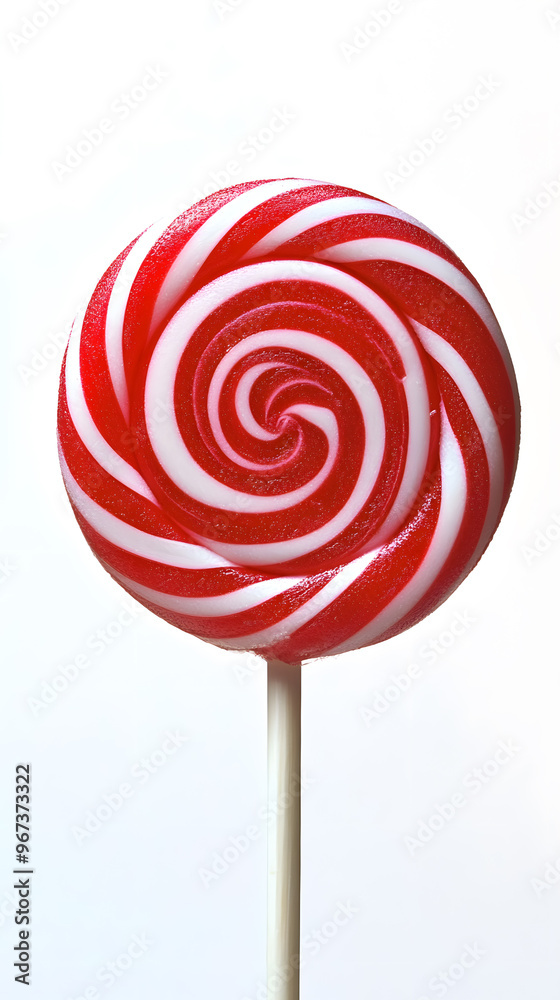 Red and white striped lollipop on stick isolated on white background Red and white striped lollipop on stick isolated on white background