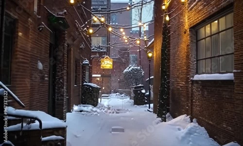 Snowy Alleyway in the City