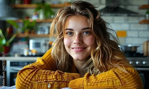Portrait of a Smiling Woman in a Yellow Sweater