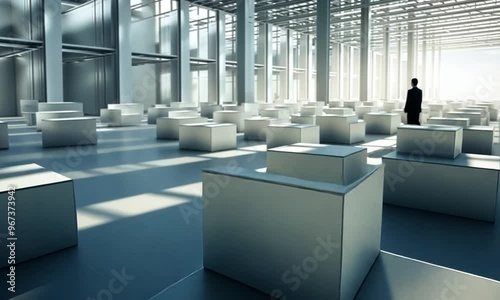 Solitary Figure in a Modern Architectural Space