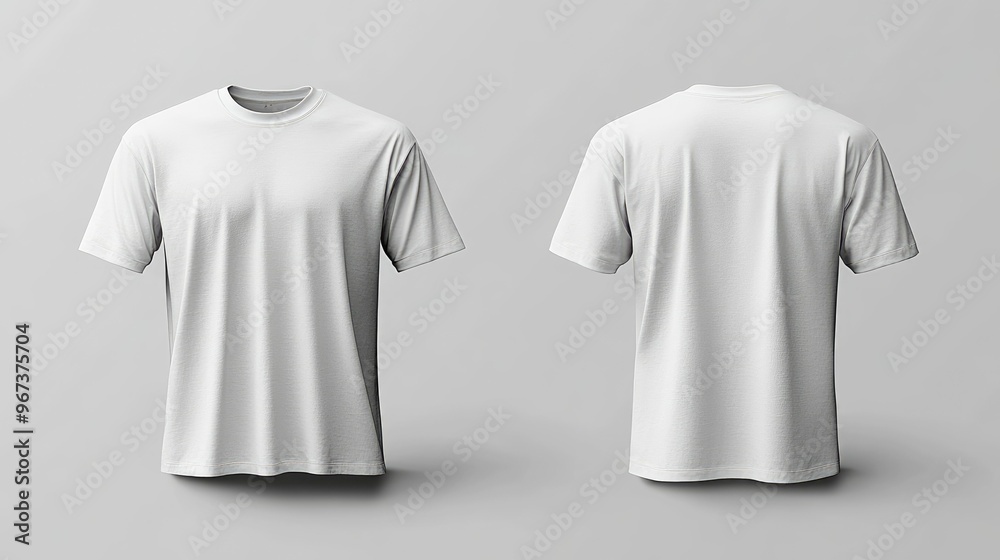 Blank white t-shirt displayed from front and back views. Blank white t-shirt displayed from front and back views.