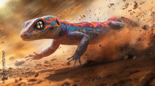 amazing colorful geckos in the desert photo