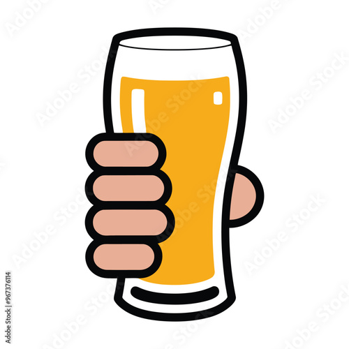 Hand holding a full glass of beer illustration