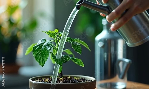 Watering a Plant with a Watering Can
