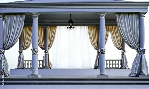 Elegant White Gazebo with Draped Curtains