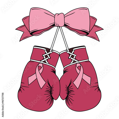 Boxing Gloves with Pink Ribbon for Breast Cancer Awareness