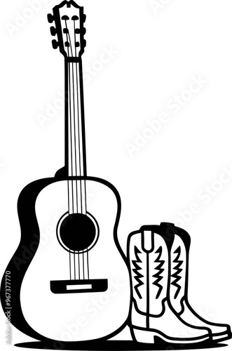 acoustic guitar and cowboy boots vector illustration