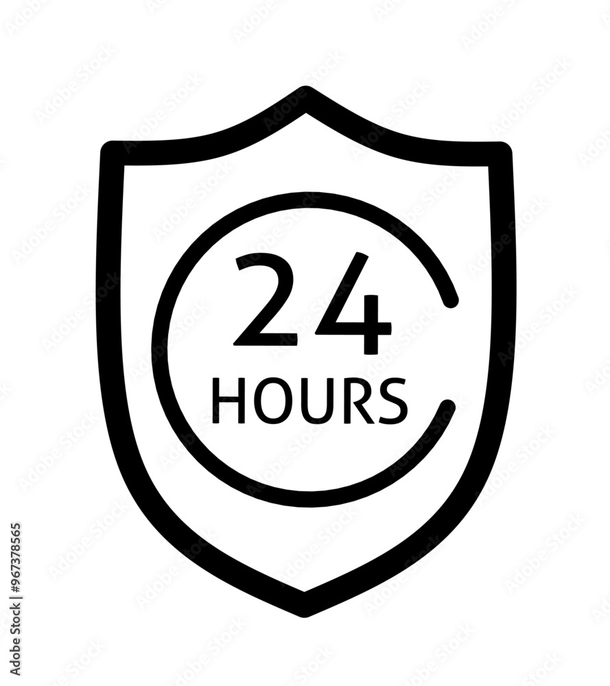 24 hour protection symbol vector on white background. shield icon 24 hour protection symbol vector on white background. shield icon