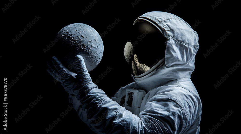 Astronaut holding the moon in hands on black background
Astronaut holding the moon in hands on black background
