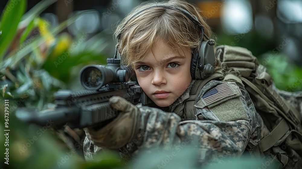 Young Soldier Aiming With Rifle Young Soldier Aiming With Rifle