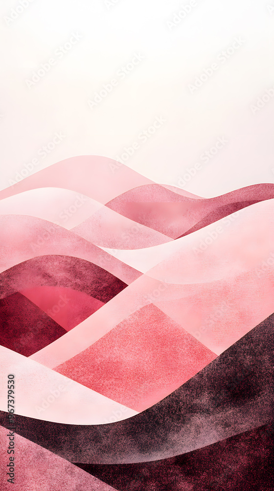 Fototapeta premium Abstract illustration poster of pink mountains and grassland with sunset range with a soft, dreamy feel. 