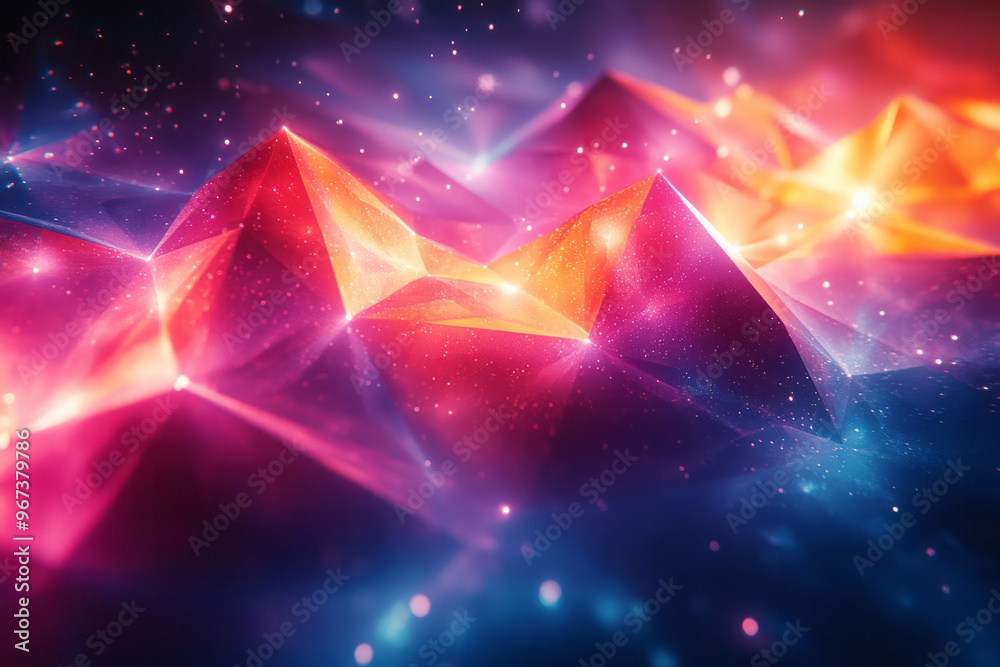 A geometric digital aurora with angular, sharp beams,
