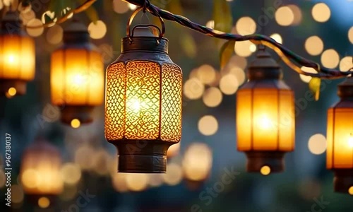 Ornamental Lanterns Glowing in the Twilight