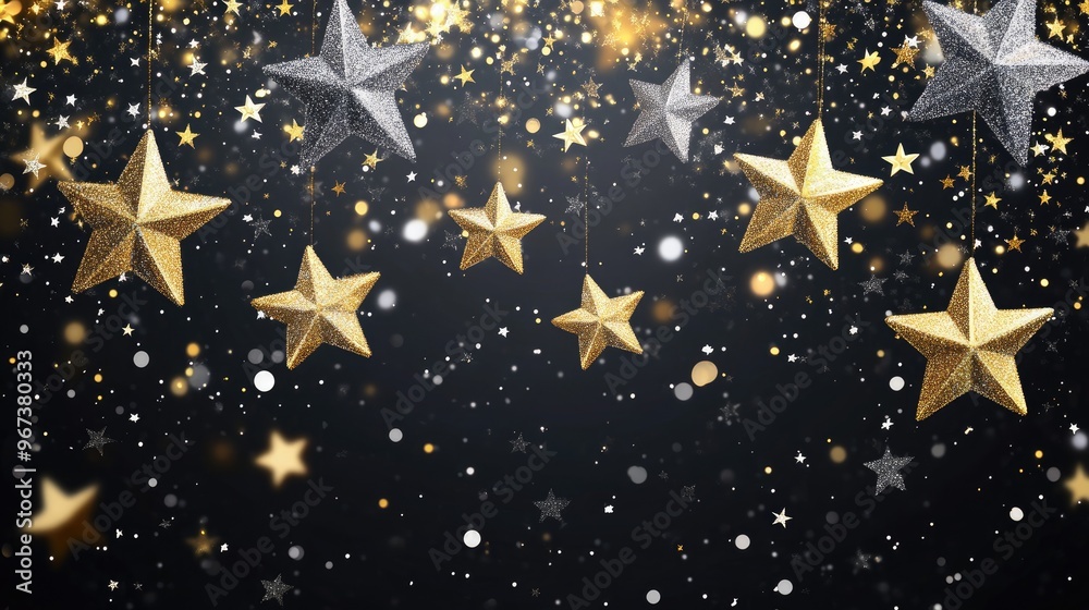Premium Luxury Holiday Decoration 2D Cartoon Illustration Sparkling Winter Border with Gold and Silver Falling Stars Confetti Glittery Gold and Silver Sparkles with Gradient Star Accents Premium Luxury Holiday Decoration 2D Cartoon Illustration Sparkling Winter Border with Gold and Silver Falling Stars Confetti Glittery Gold and Silver Sparkles with Gradient Star Accents