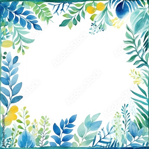 Wallpaper Mural Vibrant Watercolor Floral Frame. Painted Botanical Border with Colorful Foliage Background with White Space for Text Torontodigital.ca