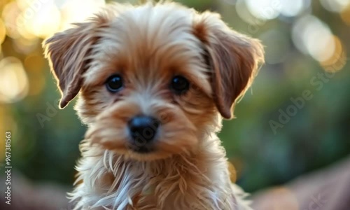 Adorable Puppy Looking Up with Curious Eyes