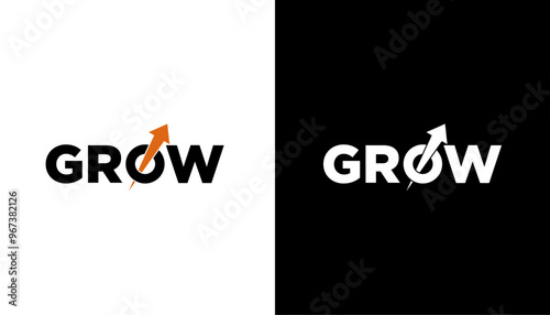 Modern growth logo design wordmark. Abstract arrow shapes logo design vector illustration. Symbol, icon, creative.