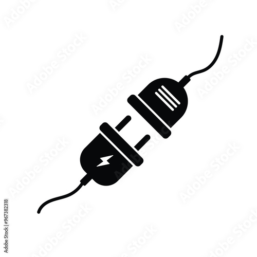 Electrical socket with plug black and white flat vector icon design. Electric plug and socket disconnected