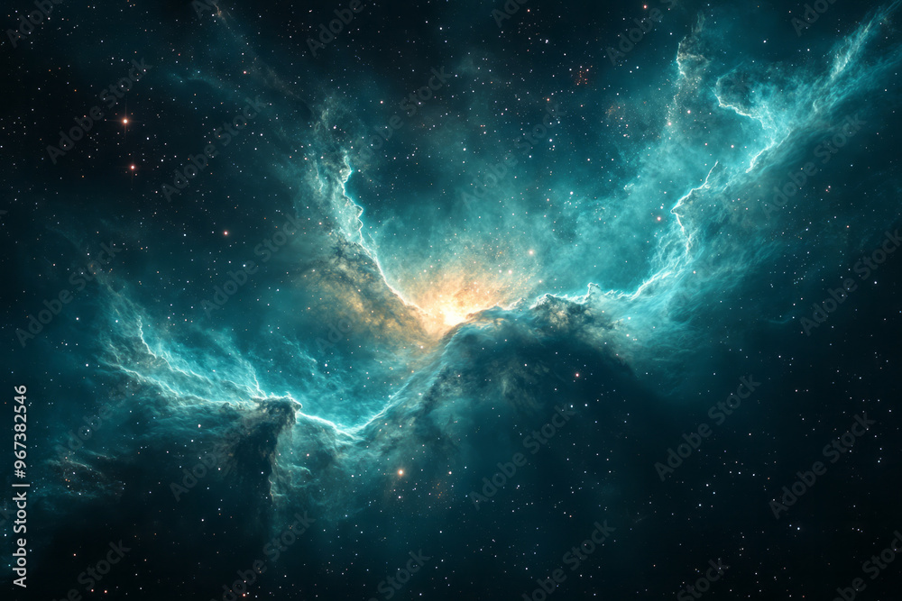 Fototapeta premium A dramatic, emerald-colored nebula formed from a supernova burst,